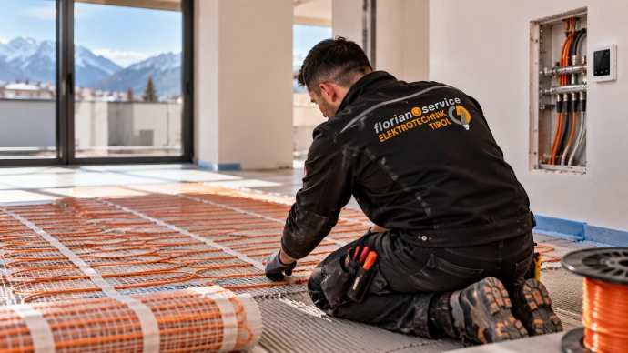 Elektrische Fußbodenheizung während der Verlegung
